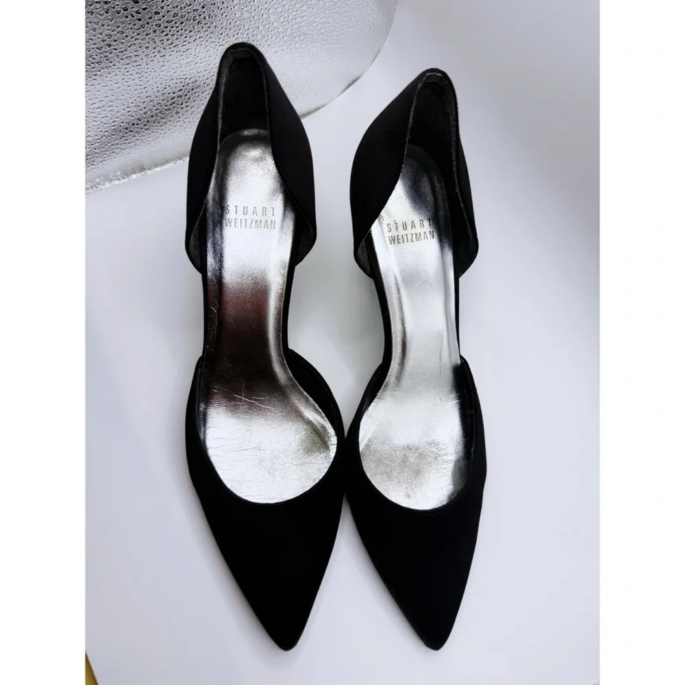 Stuart Weitzman Satin D’Orsay Heels In Black